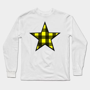 Yellow and Black Buffalo Plaid Star Long Sleeve T-Shirt